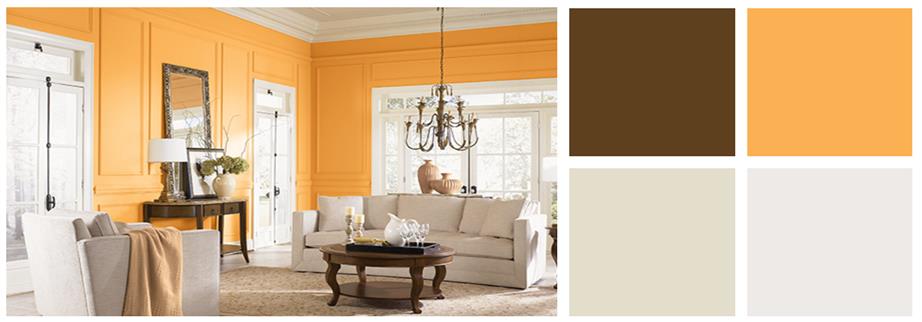 Oranžovo - bielo - hnedá obývačka