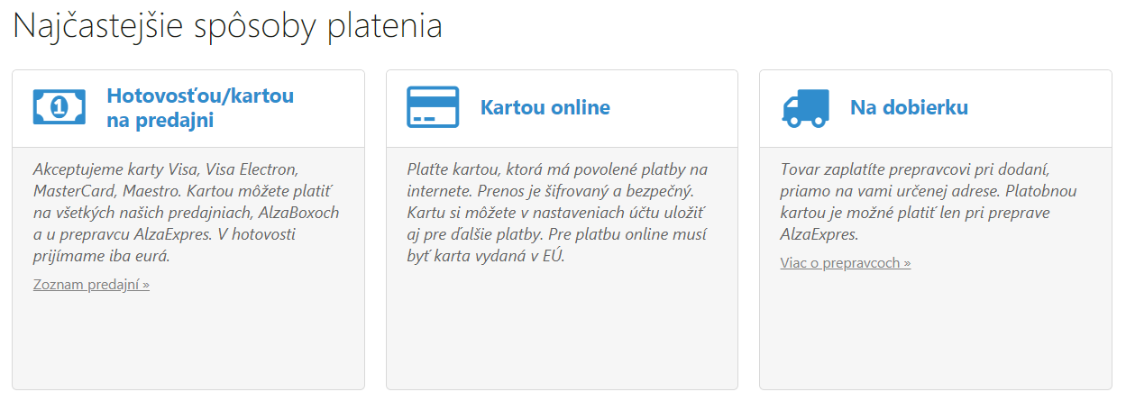 Najčastejšie spôsoby platenia v e-shope Alza.sk