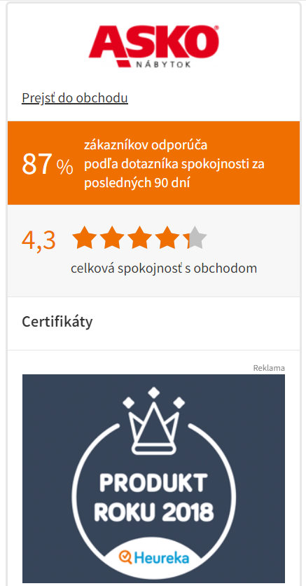 Asko hodnotenie na heureka.sk