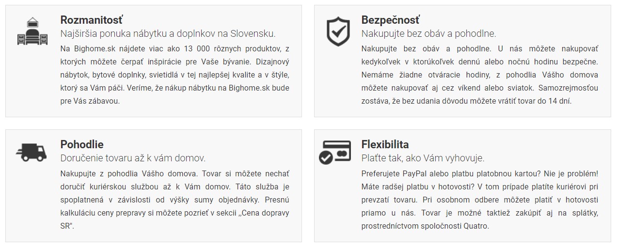Výhody e-shopu Bighome.sk