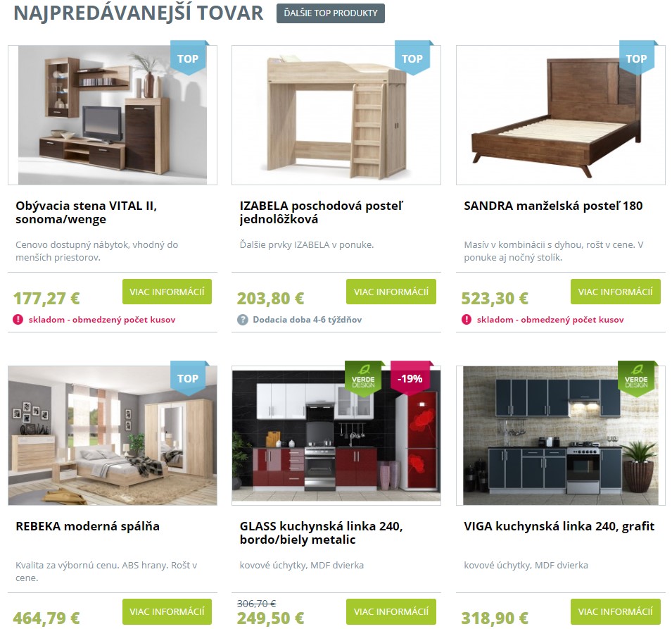 Najpredávanejší tovar v e-shope nabytok-a-interier.sk