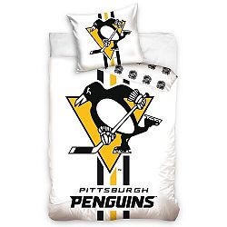 BedTex Bavlnené obliečky NHL Pittsburgh Penguins White, 140 x 200 cm, 70 x 90 cm