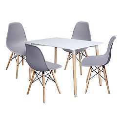 Jedálenský stôl 120x80 UNO biely + 4 stoličky UNO sivé
