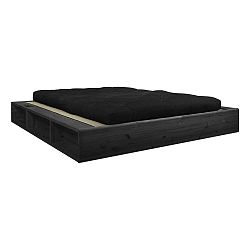 Čierna dvojlôžková posteľ z masívneho dreva s čiernym futonom Double Latex a tatami Karup Design, 160 x 200 cm