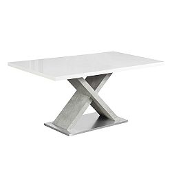 Jedálenský stôl, biela s vysokým leskom HG/betón, FARNEL