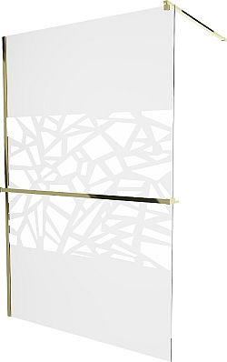 MEXEN/S - KIOTO Sprchová zástena WALK-IN s poličkou a držiakom uterákov 100 x 200, transparent/bialy vzór 8 mm, zlatá 800-100-121-50-85