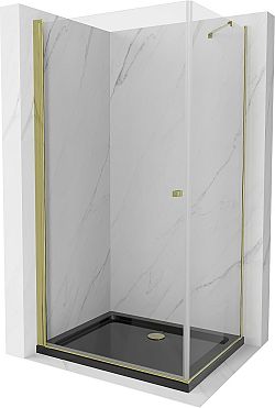 MEXEN/S - Pretória sprchovací kút 80x70, transparent, zlatá + sprchová vanička vrátane sifónu 852-080-070-50-00-4070G