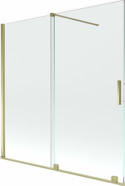 MEXEN/S - Velar Dvojkrídlová posuvná vaňová zástena 160 x 150 cm, transparent, zlatá 896-160-000-01-50