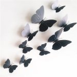 Samolepiace 3D motýle s magnetom čierna, 12 ks, 