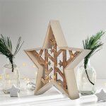 Solight LED vianočná hviezda, prírodné drevo 2 x AA, teplá biela
