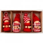 Vianočná dekorácia Pletené bábiky 4 ks, červená