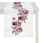 Behúň na stôl biely 40x150 cm, motív ruže