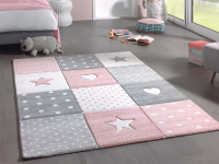 Detský koberec Diamond Kids 120x170 cm, ružový, hviezdy a srdce