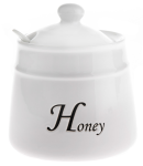 Dóza na med s lyžičkou Honey, biela keramika