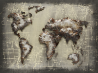 Kovový obraz na stenu Mapa sveta 60x80 cm, šedý vintage