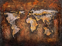 Kovový obraz na stenu Mapa sveta 60x80 cm, vintage