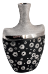Váza strieborno-antracitová, vzor kolieska, 28 cm