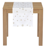 Vianočný behúň na stôl Zlaté vločky, biely, 150x40 cm