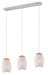 Závesné stropné osvetlenie Bidar 71 cm, biely kov/drevo, 3 svietidlá