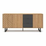 Antracitová/prírodná nízka komoda v dekore duba 180x80 cm Madona - Marckeric