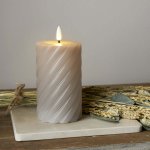 Béžová vosková LED sviečka Star Trading Flamme Swirl, výška 15 cm