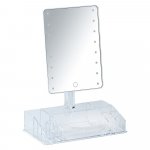 Biele kozmetické zrkadlo s LED podsvietením a organizérom na make-up Farnese