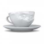 Biely usmievavý porcelánový hrnček na kávu 58products, objem 200 ml
