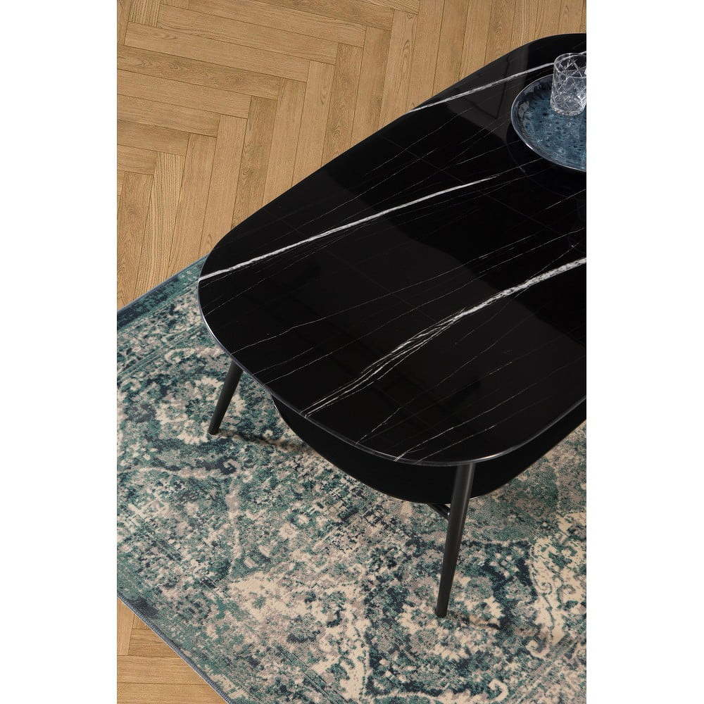 Čierny konferenčný stolík so sklenenou doskou v mramorovom dekore Marckeric Alina