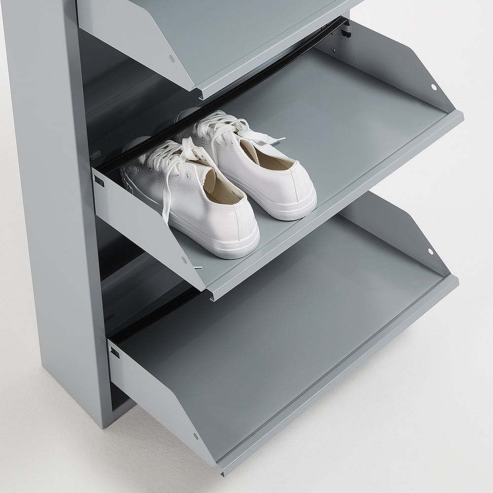 Sivá kovová skrinka na topánky s 4 výklopnými zásuvkami Kave Home Rox