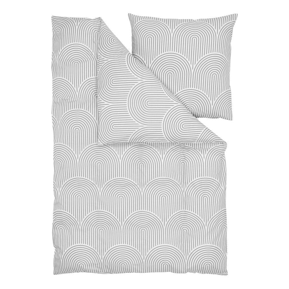 Sivé obliečky na dvojlôžko z ranforce bavlny Westwing Collection Arcs