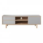 Sivý TV stolík s nohami z dubového dreva Unique Furniture Bilbao