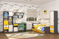 NajlacnejsiNabytok DISNEY detská izba 2, biely craft / grafit / žltá