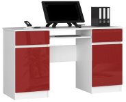  Písací stôl A5 135 cm BIELA / ČERVENÁ LESKL