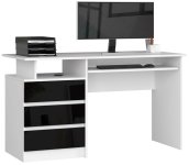  Písací stôl CLP 135 cm biely/čierny akryl vysoký lesk