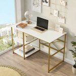 YURUPA VG23-W, písací stôl, biela / zlatá