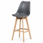 AUTRONIC CTB-801 GREY barová stolička plast, sedák šedá ekokoža/nohy masív prírodný buk