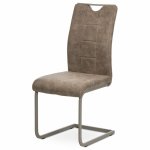 AUTRONIC DCL-412 LAN3 Jedálenská stoličky, poťah lanýžová látka v dekore vintage kože, biele přešitie, kovová pohupová podnož, lanýžový lak