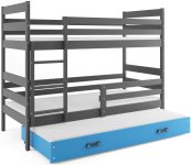 BMS Detská poschodová posteľ ERYK 3 s prístelkou | sivá Farba: Sivá / Modrá, Rozmer.: 190 x 80 cm