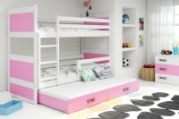 BMS Detská poschodová posteľ s prístelkou RICO 3 | biela 80 x 160 cm Farba: biela / ružová