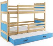BMS Detská poschodová posteľ s prístelkou RICO 3 | borovica  80 x 160 cm Farba: Modrá