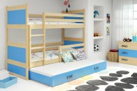 BMS Detská poschodová posteľ s prístelkou RICO 3| borovica 80 x 190 cm Farba: Modrá