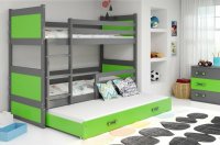 BMS Detská poschodová posteľ s prístelkou RICO 3 | sivá 90 x 200 cm Farba: Zelená