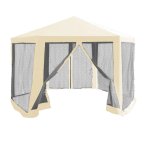 KONDELA Stanový altánok do záhrady, 3,9x2,5x3,9m, béžová/čierna, RINGE TYP 2+6 bočných strán