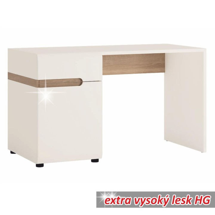 PC stôl, biela extra vysoký lesk HG/dub sonoma tmavý truflový, LYNATET TYP 80