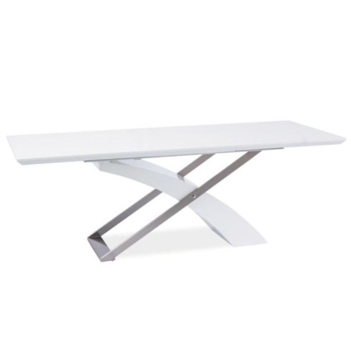 Jedálenský stôl, biela/biela extra vysoký lesk HG, KROS