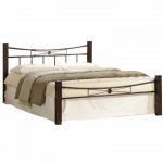 Kovová posteľ, drevo orech/čierny kov, 140x200, Paula