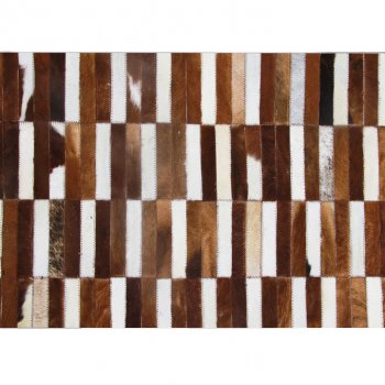 Luxusný kožený koberec, hnedá/biela, patchwork, 201x300, KOŽA TYP 5