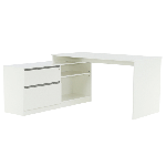Rohový PC stôl, biela/betón, BENTOS