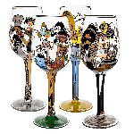 TEMPO-KONDELA HILY, poháre na víno, set 4 ks, ručne maľované, sklo