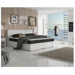 Komfortná posteľ, čierna látka/biela ekokoža, 160x200, NOVARA MEGAKOMFORT